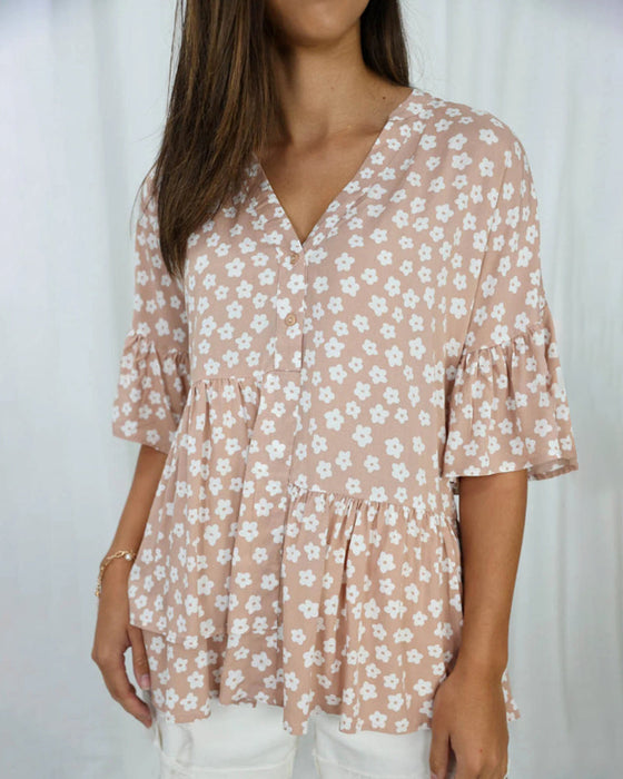 Bluzka w kwiaty z dekoltem w kształcie litery V