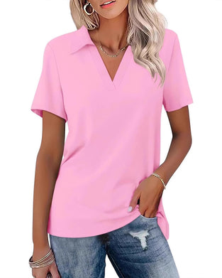 T-Shirt Krótki Rękaw V-Szyjka Polo