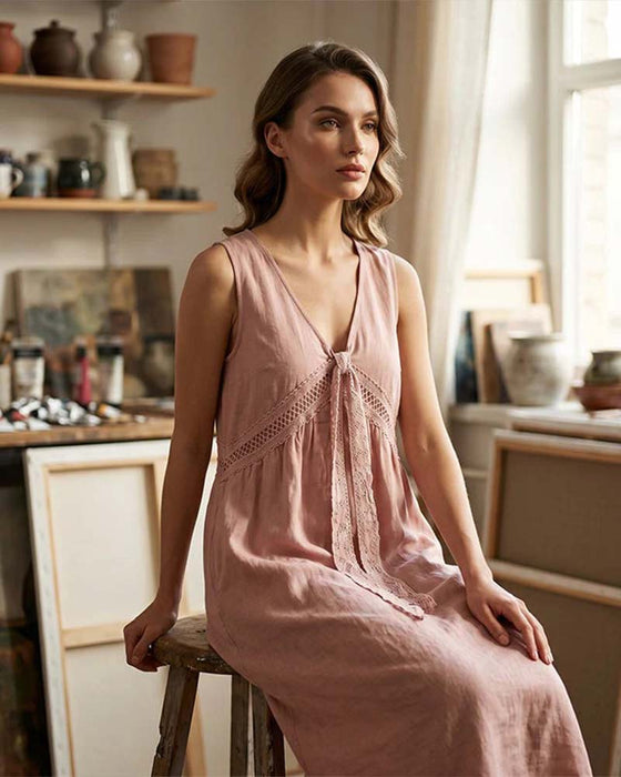 Sukienka Gładki Koronka Bez Rękawów