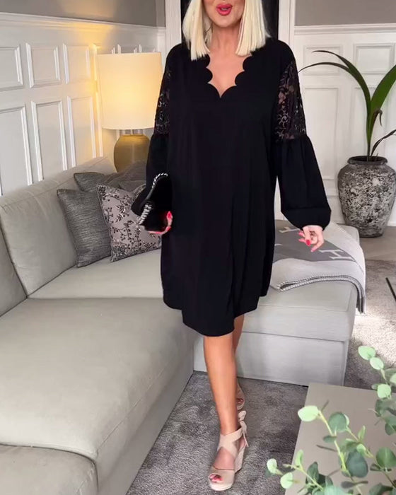 Elegancka sukienka z dekoltem w serek i długim rękawem