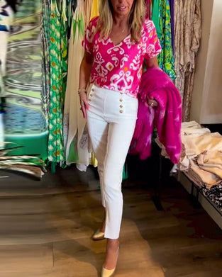 Bluzka z krótkim rękawem i dekoltem w kształcie litery V z nadrukiem