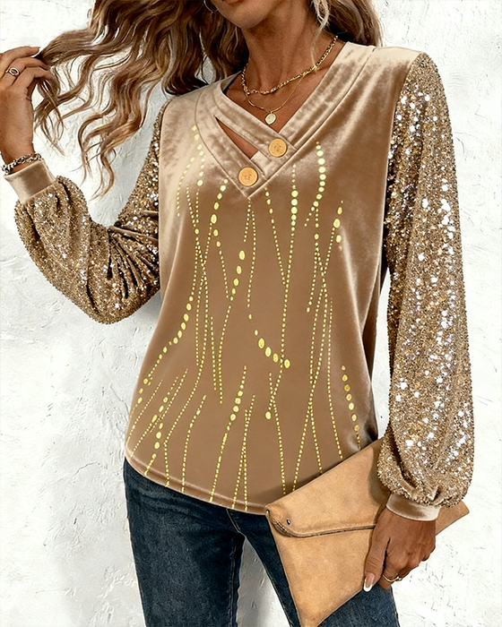 Top Dekolt V Z Cekinami Aksamit Patchwork