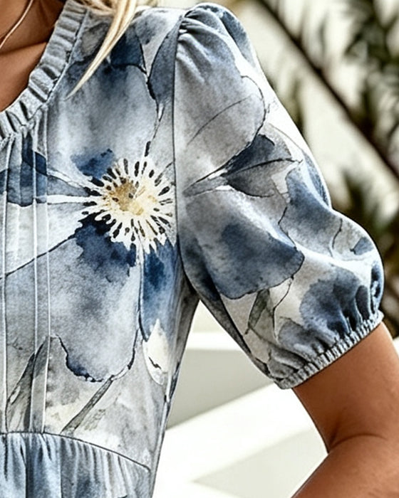 Sukienka Falbanka Wykończenie Tie-Dye Kwiatowa Talia