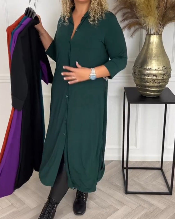 Zapinana na guziki sukienka koszulowa w jednolitym kolorze