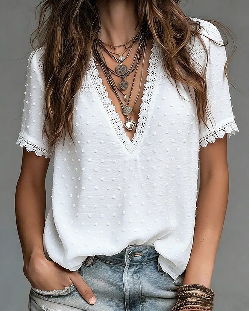 Bluzka 3d Groszki Dekolt W Serek