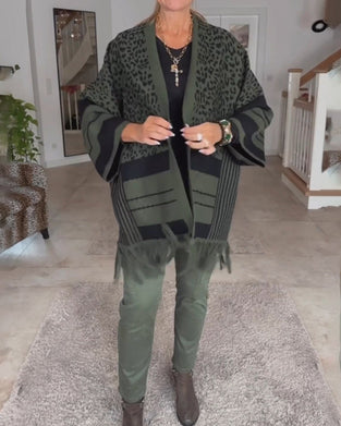 Kardigan z długim rękawem i nadrukiem w panterkę