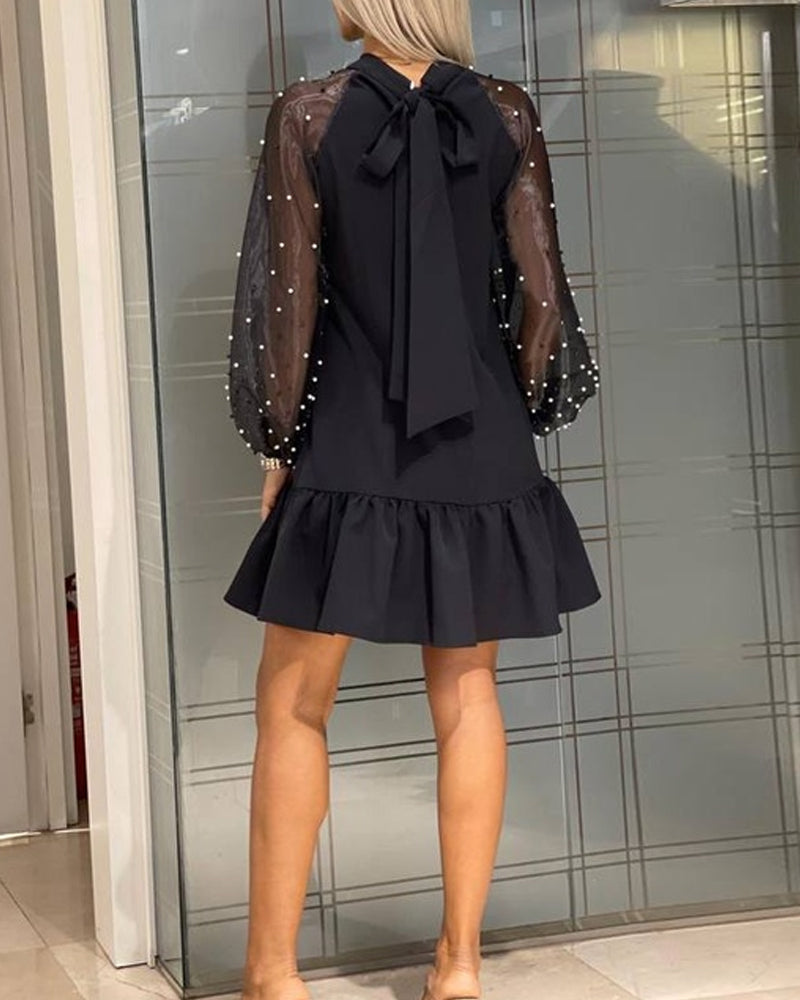 Jednokolorowa Sukienka Z Długim Rękawem I Wstążką