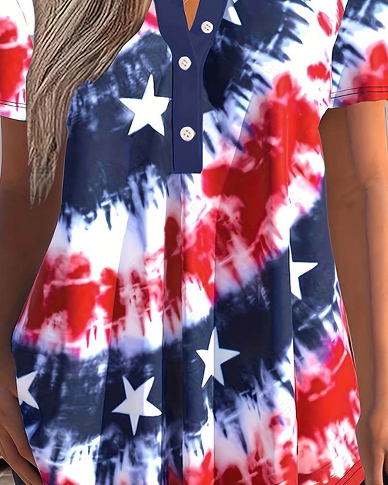 Bluzy Tie-Dye Henley Krótki Rękaw