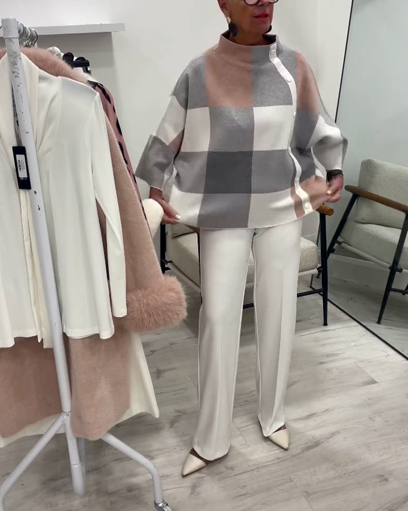 Sweter W Kratę Z Długimi Rękawami I Golfem