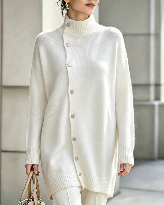 Kardigan Turtleneck Jednorzędowy Zapięcie Na Guziki