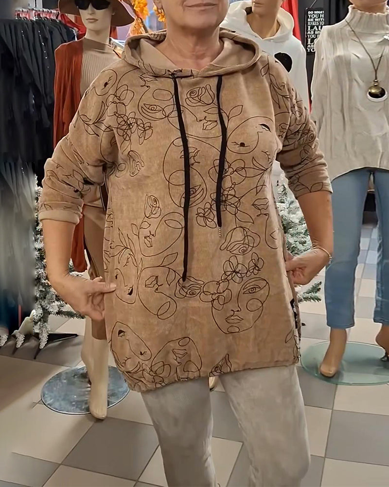 Hoodie Luźny Fason Drukowany Z Kapturem