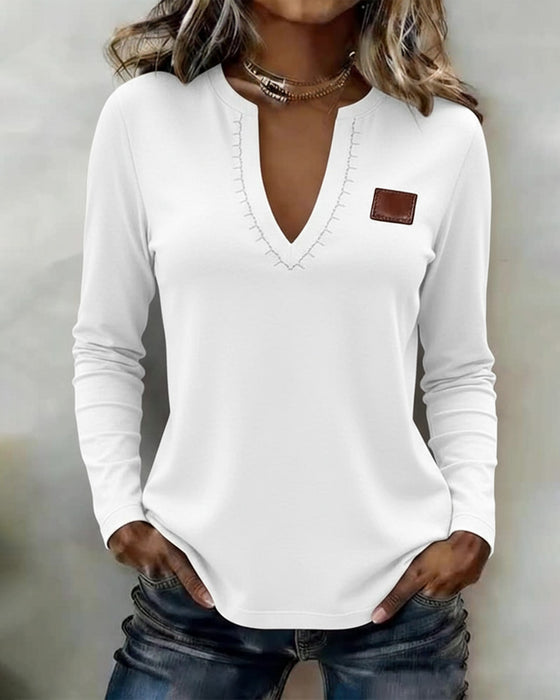 Top Dekolt W Serek Jednokolorowy Stylowy Casual