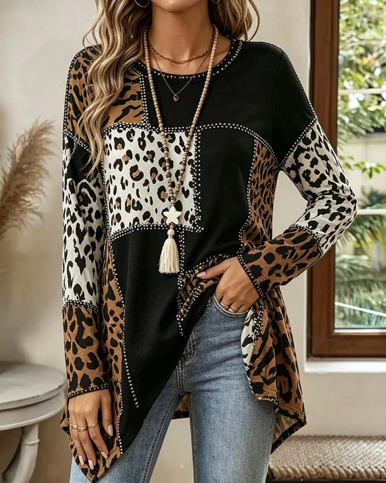 Bluzka Lampart Druk Patchwork Nieregularny