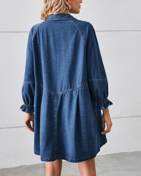 Sukienka Denim Patchwork Długi Rękaw