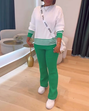 Paski Kontrastowy Pulower Spodnie Zestaw
