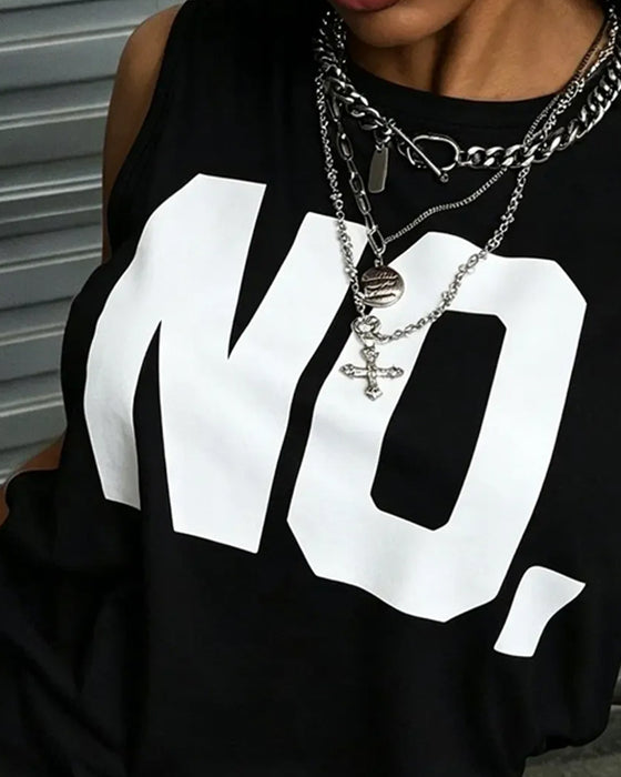 T-Shirt Okrągły Dekolt Bez Rękawów Litera Gładki
