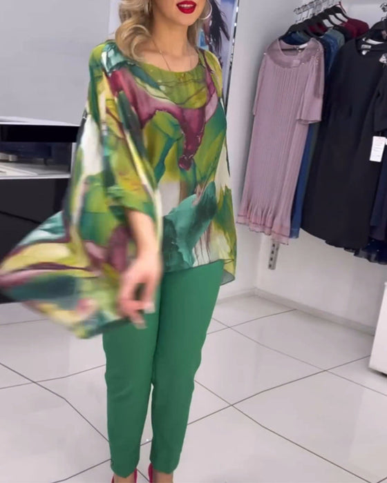 Bluzka z okrągłym dekoltem i rękawami z nadrukiem