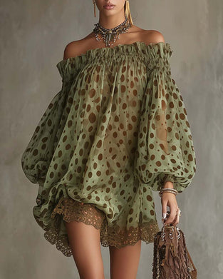 Sukienka Lampart-Wzór Off-Shoulder Koronka Patchwork
