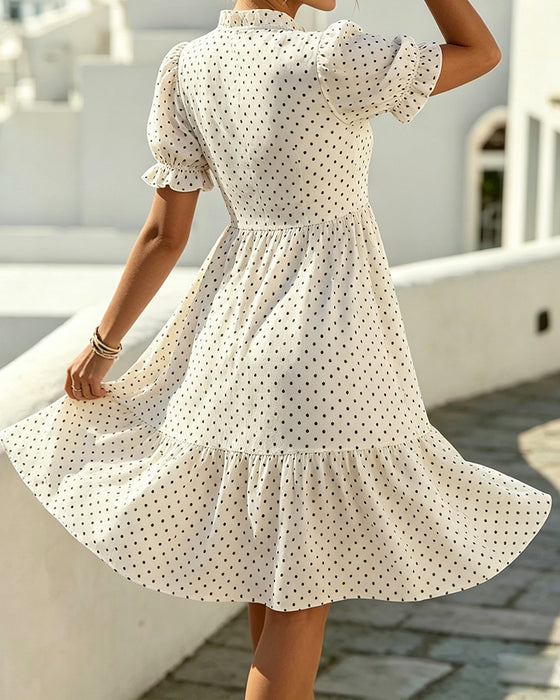 Sukienka V-Szyja Koronka Wykończenie Polka Dot