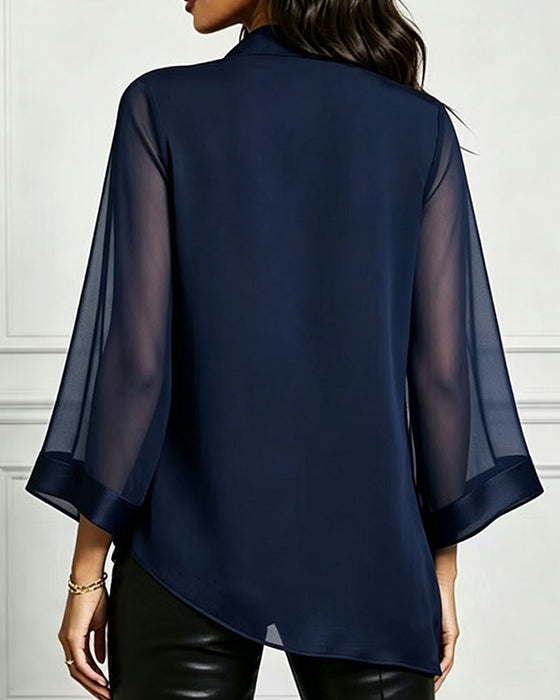 Bluzka Cowl Neck Nieregularny Gładki Sheer