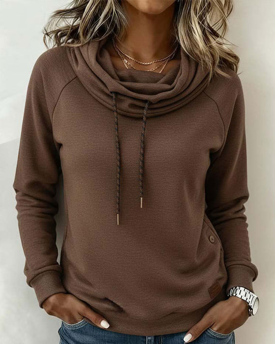 Bluza Mock Szyja Wiązanie Swobodny Sweter