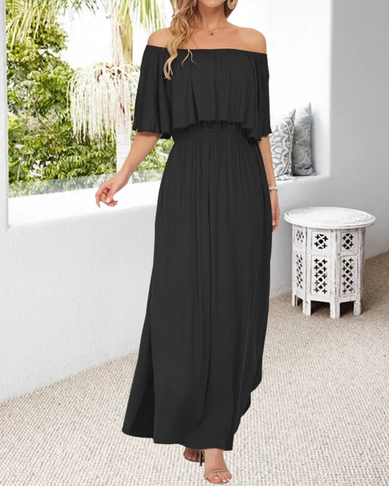 Sukienka Off-Shoulder Ruffle Rozcięcie