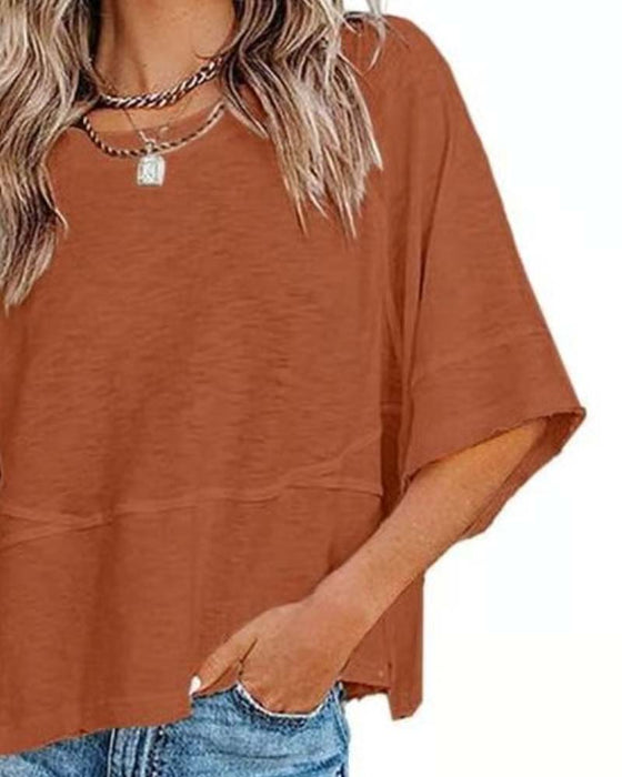 T-Shirt Panel Jednokolorowy Rozkloszowany Rękaw