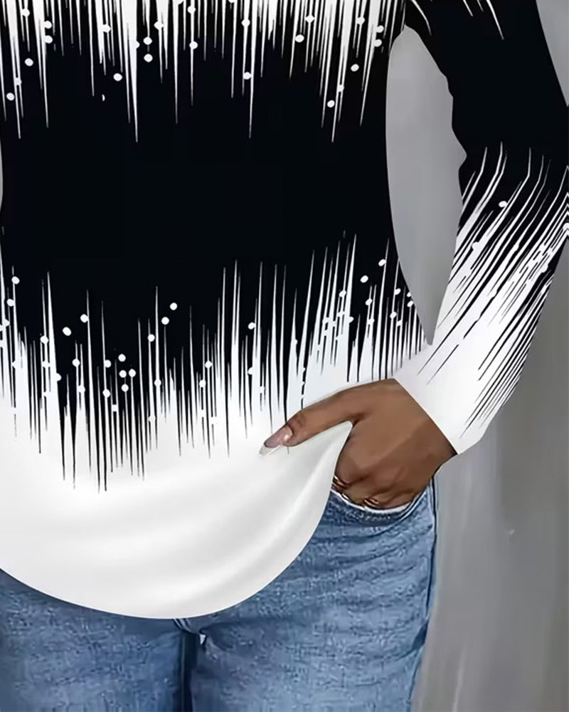 Top Gradient Dekolt V Drukowany Długi Rękaw