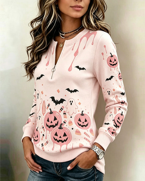 Bluza Z Kapturem Zamek Błyskawiczny Długi Rękaw Halloween Dynia