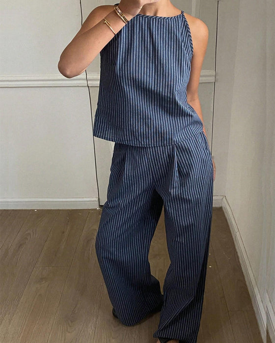 Zestaw W Paski Camisole Szerokie Nogi Spodnie