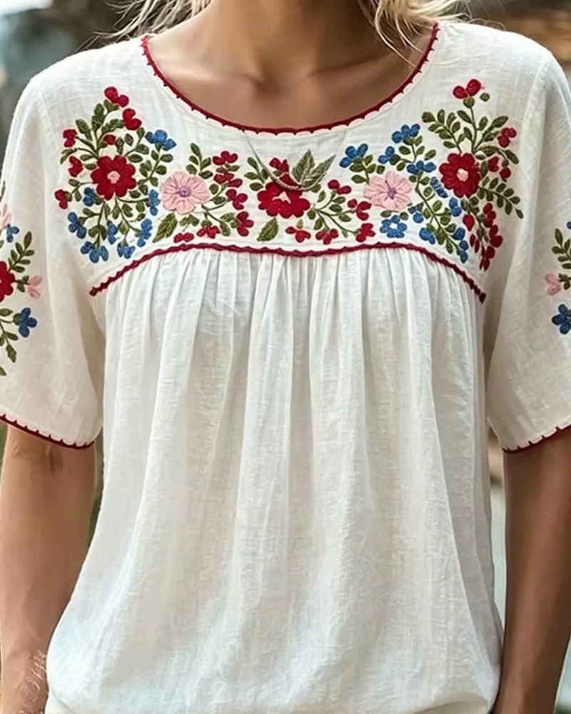 Bluzka Okrągły Dekolt Haftowany Bohemian