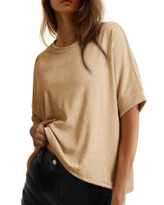 T-Shirt Okrągły Dekolt Luźny Krótki Rękaw