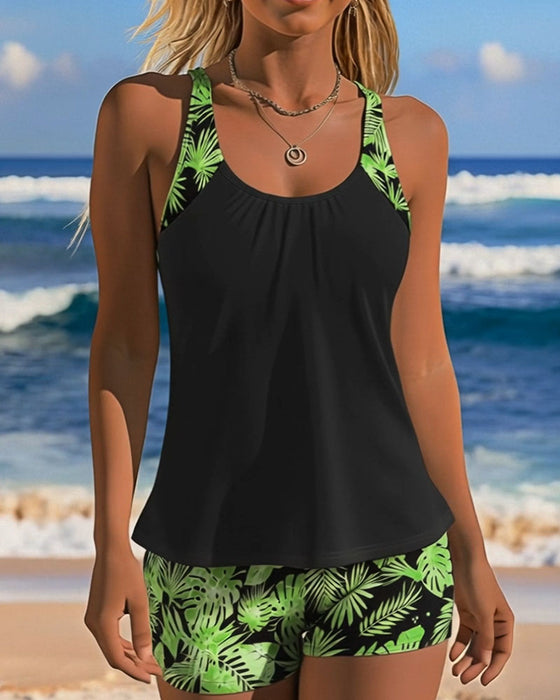 Tankini Bezrękawkowy Tank Top Prostokątne Wycięcie