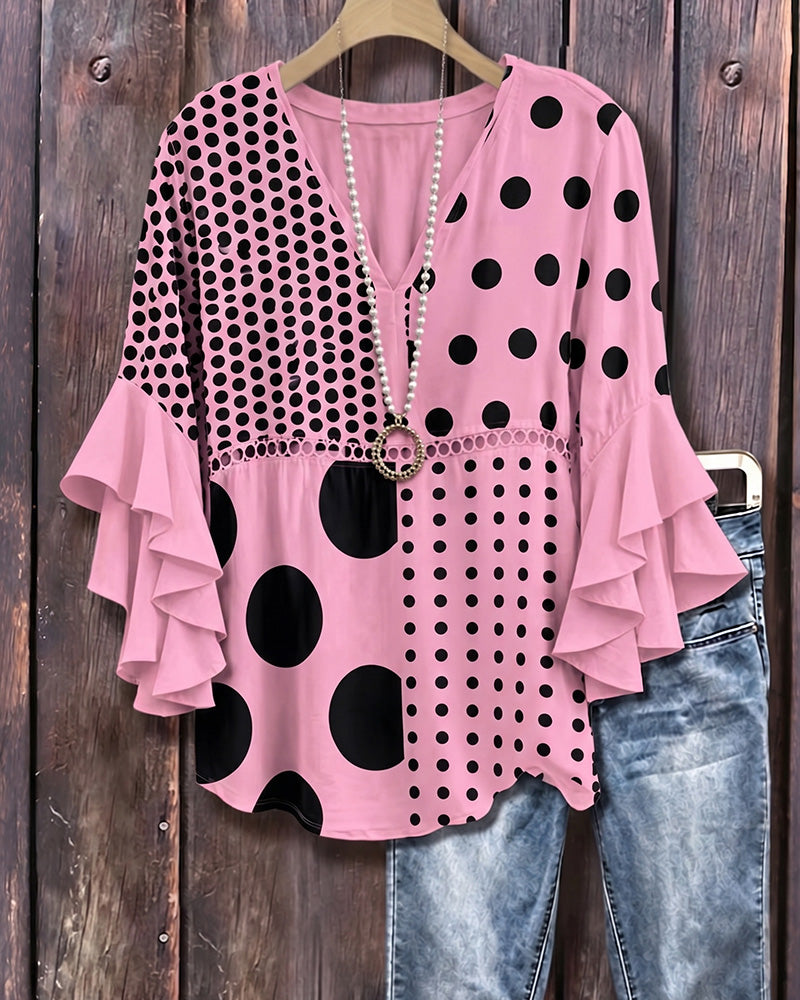 Bluzka Mieszana Kropka Patchwork Ruffle