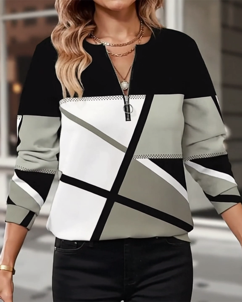 Koszulka z zamkiem błyskawicznym i geometrycznym wzorem