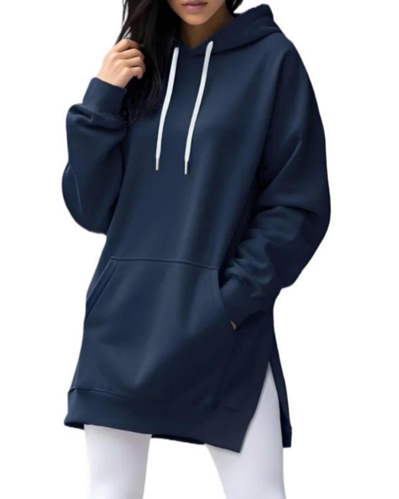 Bluza Z Kapturem Jednokolorowa Luźny Krój Ściągacz