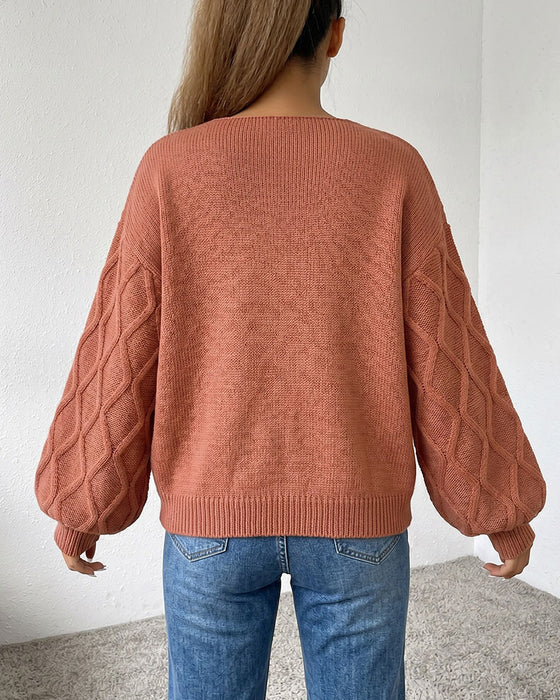 Pullover Rękaw Latarnia Argyle Moda Dzianinowy