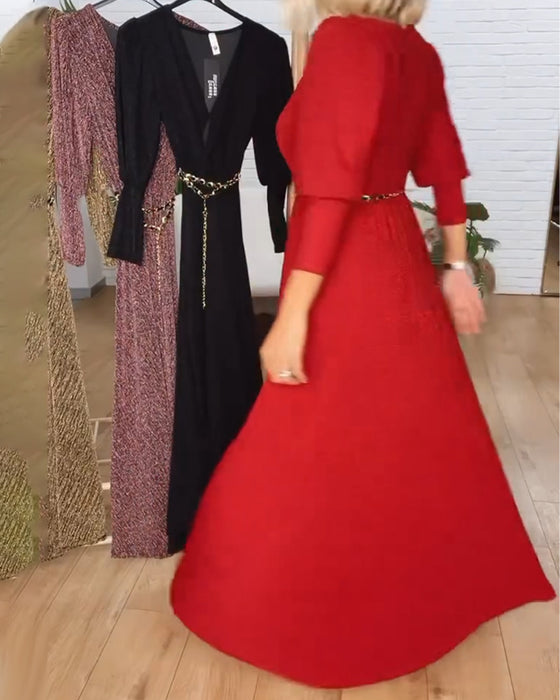 Stylowa Sukienka W Jednolitym Kolorze Z Dekoltem W Serek