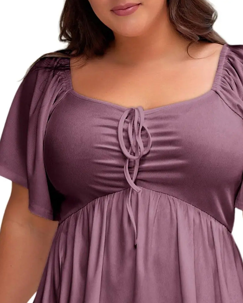 T-Shirt Large Size Square Neck Bubble Sleeve