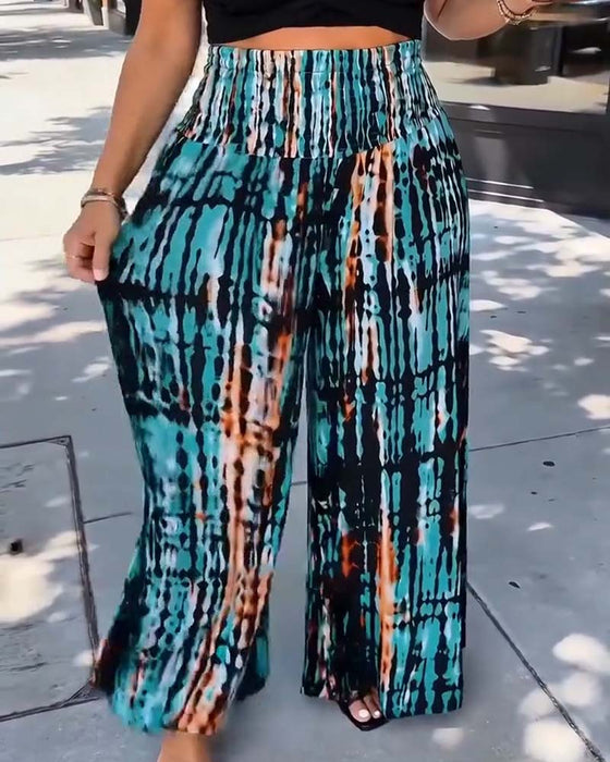 Spodnie Tie-Dye Druk Wysoki Stan Szeroka Noga Długie
