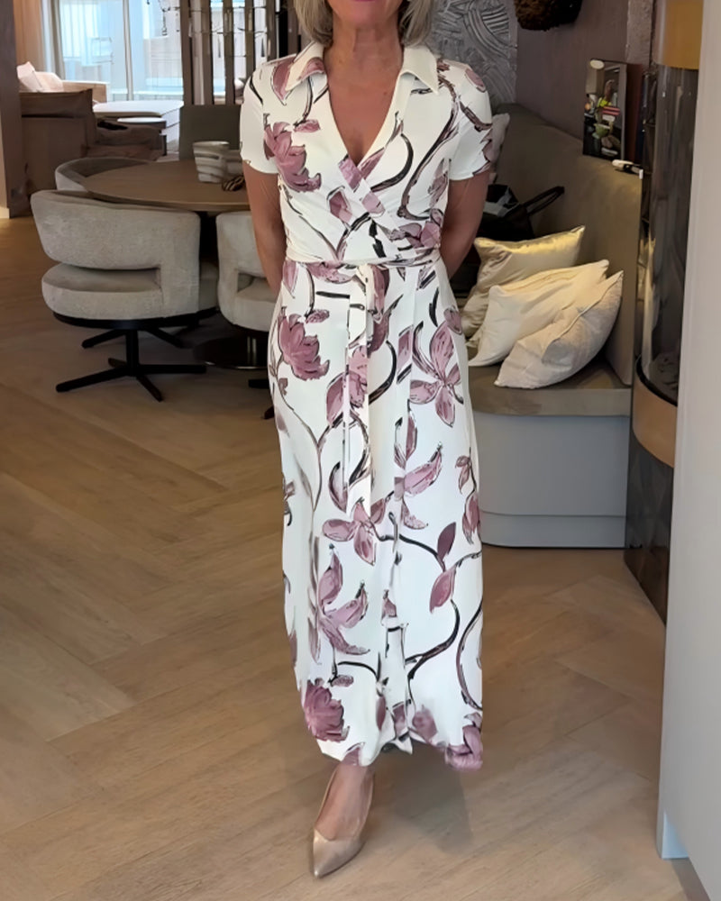 Sukienka Kwiatowy Nadruk Z Dekoltem W Szyję