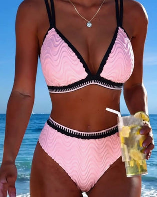 Bikini Blok Kolorów Podwójny Pasek Teksturowany