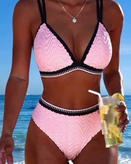 Bikini Blok Kolorów Podwójny Pasek Teksturowany