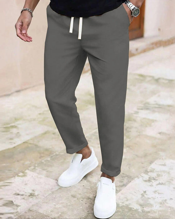 Męskie Spodnie Jednokolorowe Ściągacz Slim Fit Skrócone