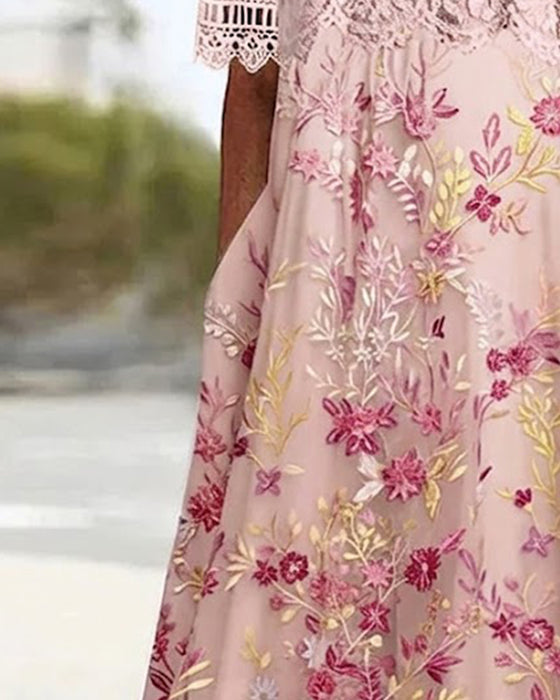Sukienka Koronka Kwiatowy Patchwork Linia A