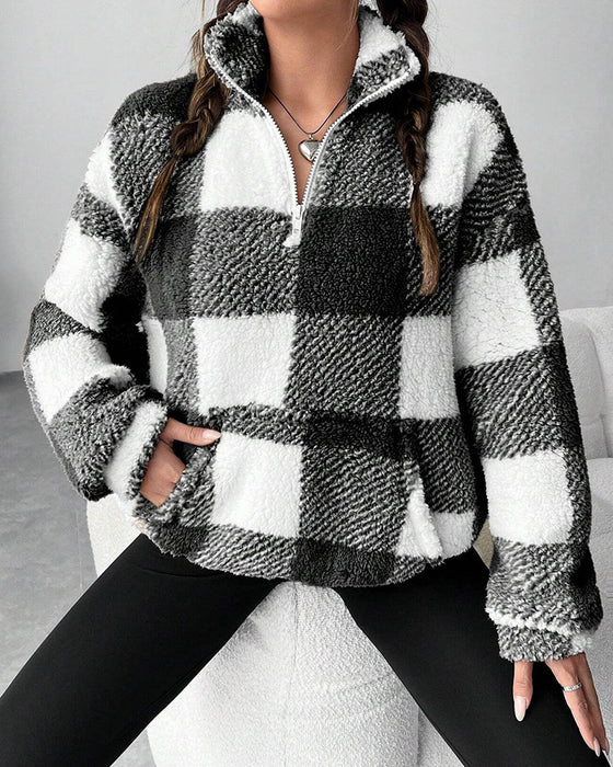 Bluza Half-Zip Stójka W Kratę