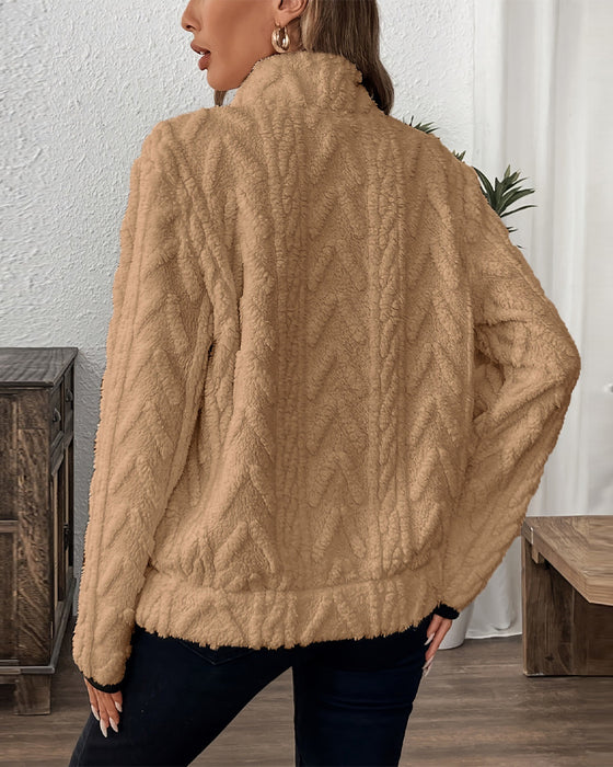 Bluza Z Klapami Zipper Przód Welurowy