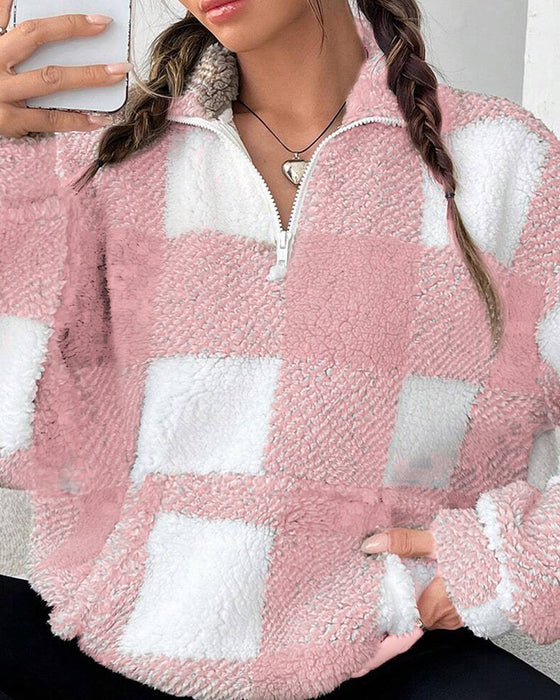 Bluza Half-Zip Stójka W Kratę