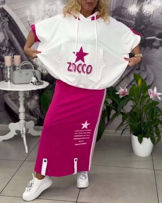 Zestaw Z Kapturem Sznurek Nadrukowana Spódnica
