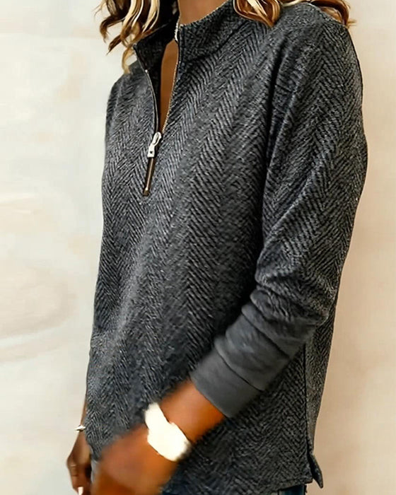 Bluza Stojący Kołnierz Zamek Casual